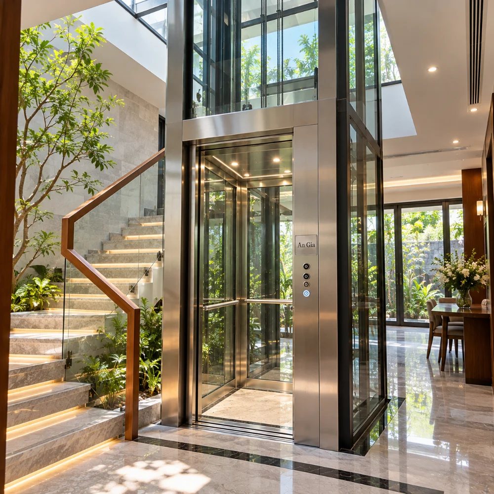 Thang máy thủy lực cabin kính 350 kg