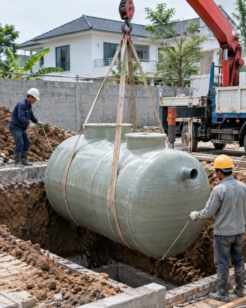 Lắp bể xử lý nước thải composite